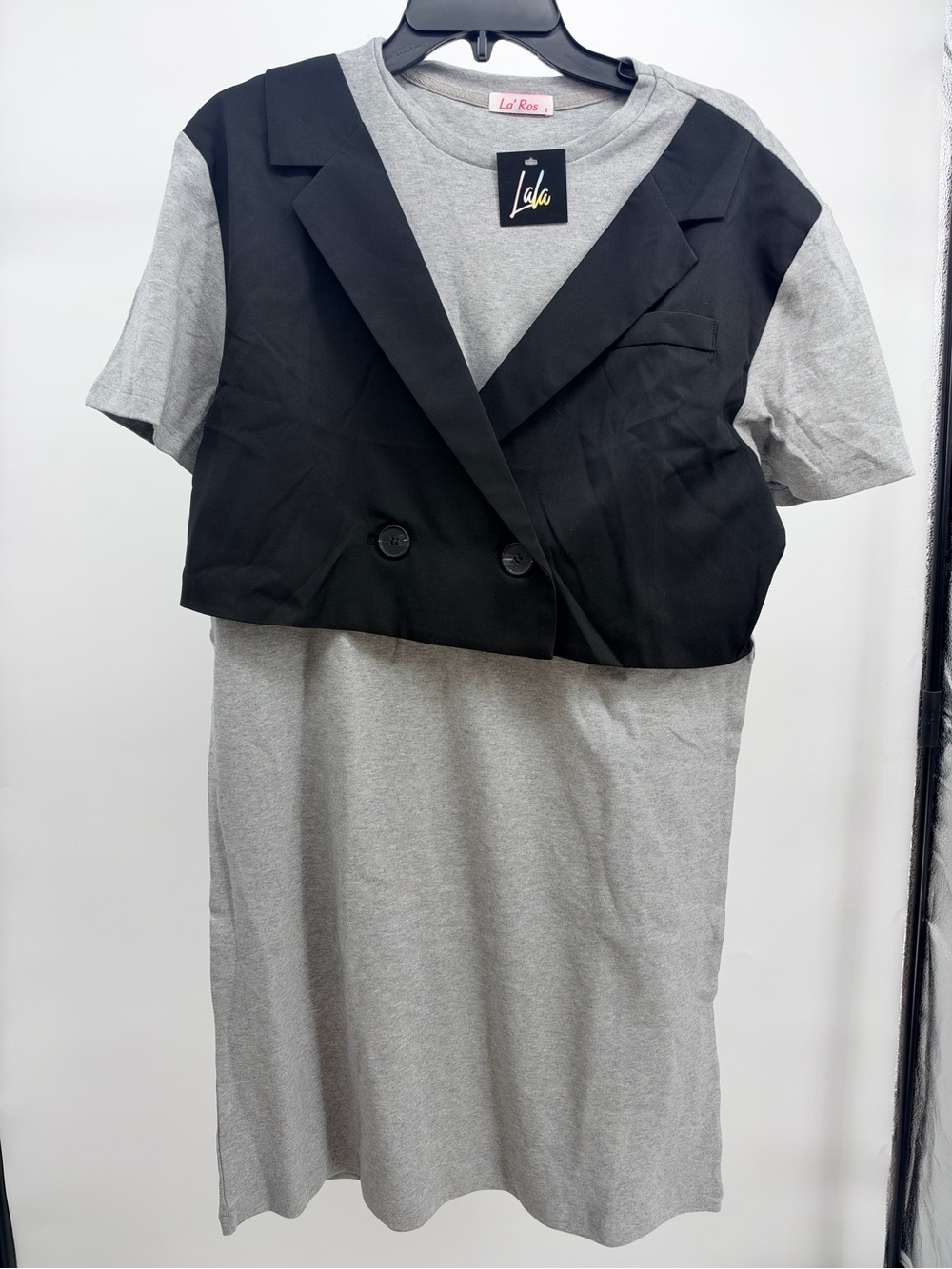 Two-Tone Grey & Black Layered Midi Dress